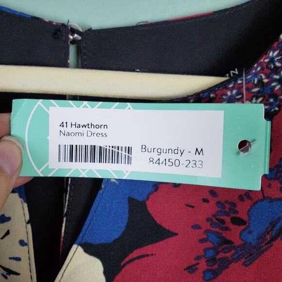 41 Hawthorn Naomi Floral Burgundy Red Blue Dress from Stitch Fix Size Medium - Picture 7 of 7